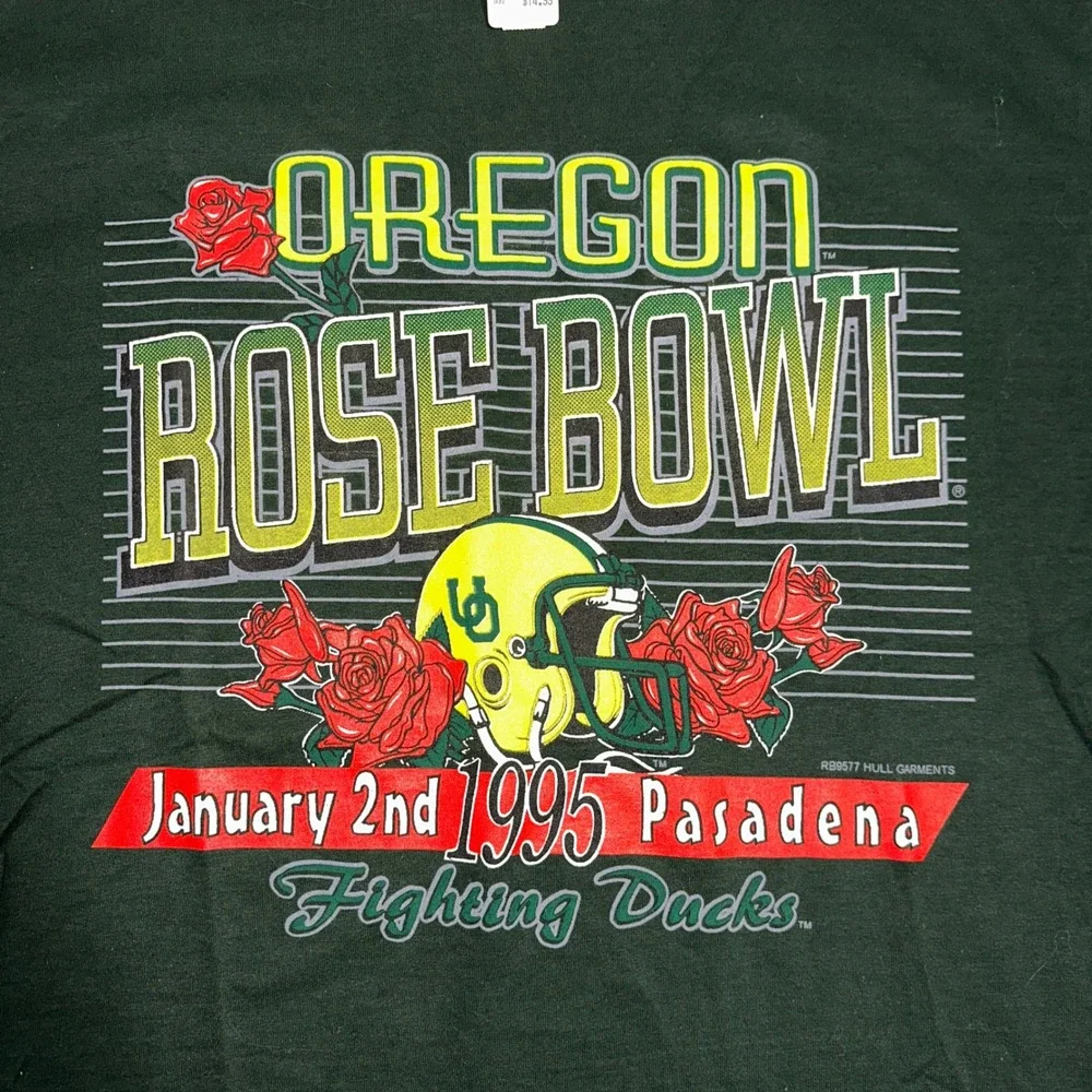 Vintage Oregon Rose Bowl 1995 Fighting Ducks T Shirt XL Green Gildan Heavyweight